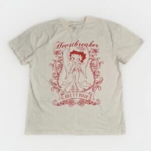 Betty Boop Heartbreaker Graphic T-Shirt White Red Print XL 22x28 Vintage Style